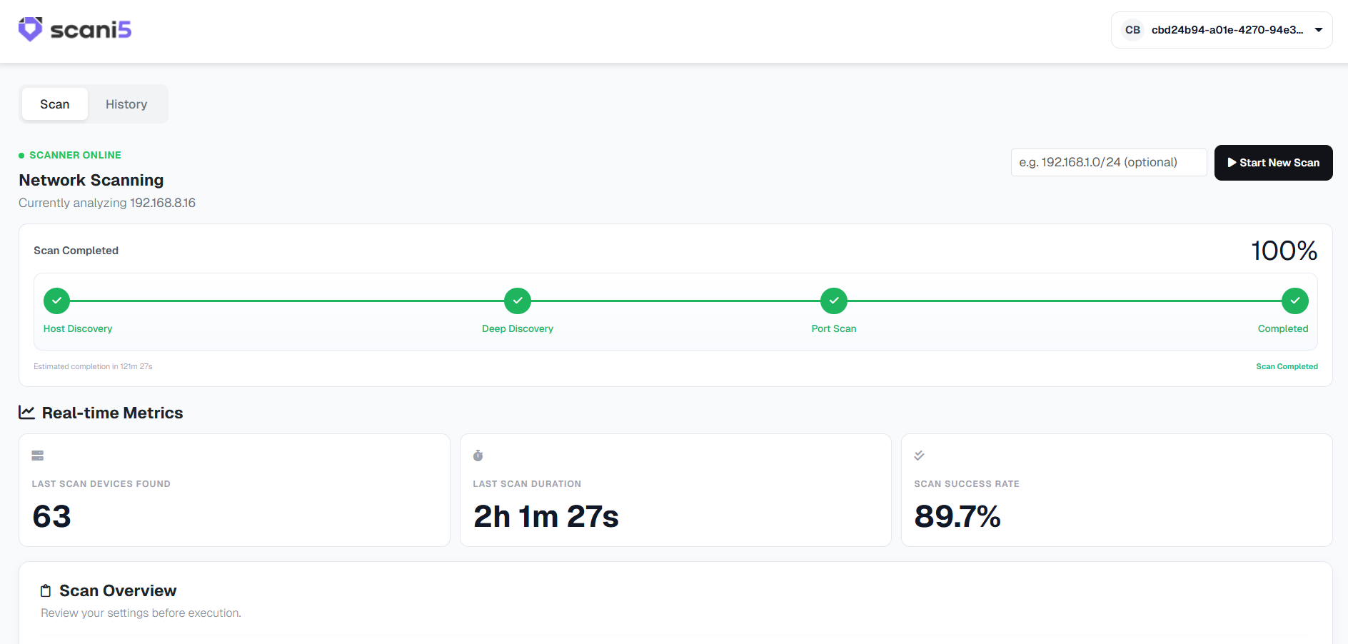 Figure 7: Scanner Dashboard / Health Verification